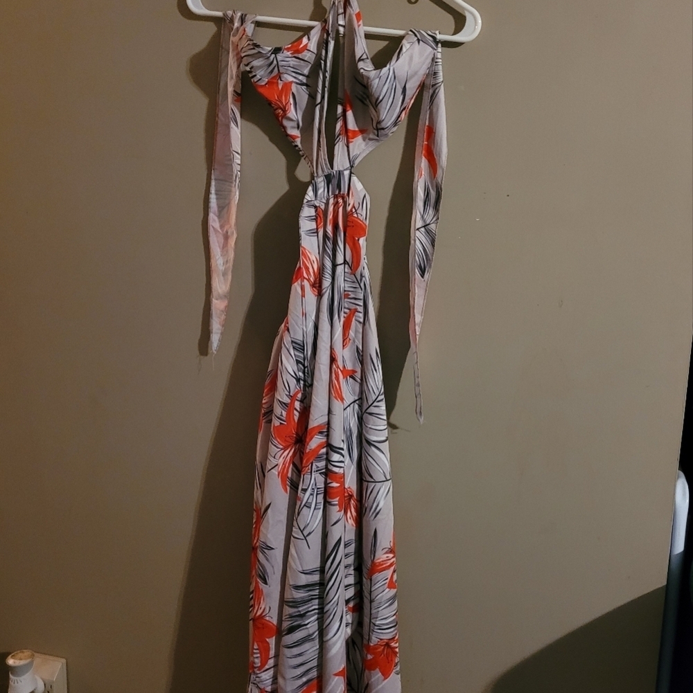 Shein Halter Top Maxi Dress With Red Flowers L